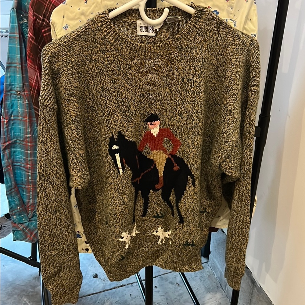 Vintage Handmade Fox Hunt Equestrian Sweater